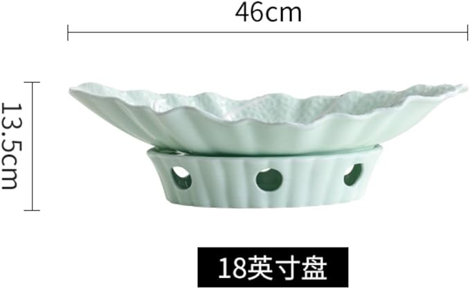 Thcbme 高盘子个性创意家用大号加热炉保温鱼盘菜盘酒店烤鱼盘/Handpainted Plates and Bowls Set Ceramic Dinnerware Sets/18英寸（绿） 菜盘 炉