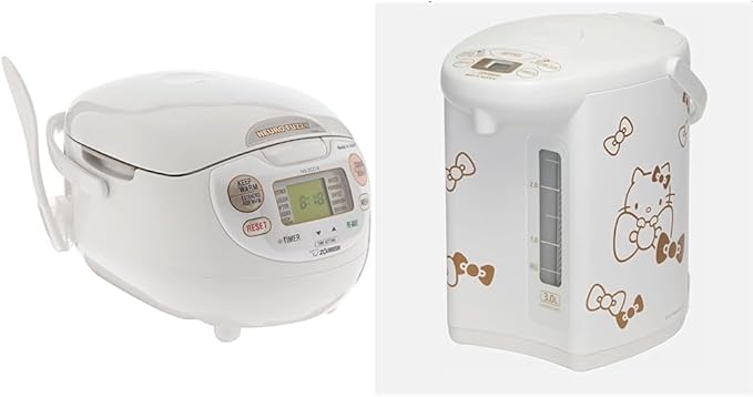 Zojirushi NS-ZCC10 Neuro Fuzzy Cooker 5.5-Cup uncooked rice / 1L White &amp CD-WCC30KTWA Micom Water Boiler &amp Warmer Hello Kitty CollectionWhite3.0-Liter