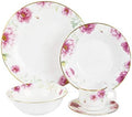 Unique Design 20 Piece Tempering Glass Kitchen Dinnerware Set 4 Dinner Plates 4 Side Plates 4 Bowls 4 Teacups &amp Saucers set Service for 4 (Rose Golden Rim)