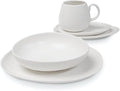 Artesa Ceramic Dinnerware Set White Matte 4-Piece Place Setting with 10.8 Dinner Plate 8.2 Bowl Cup and Saucer Handmade Microwave Safe