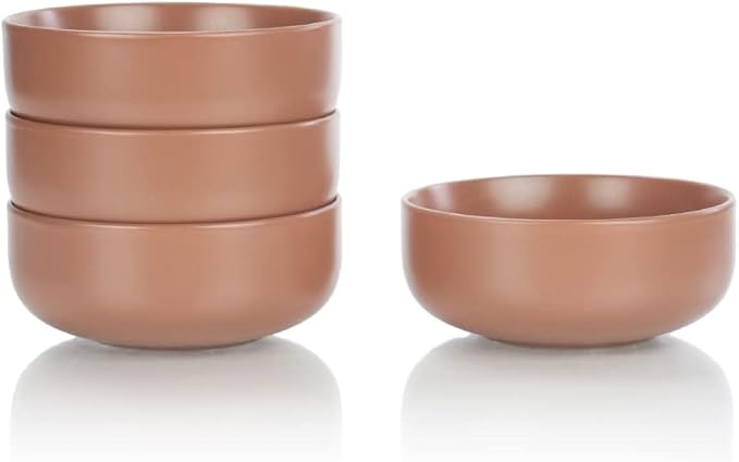 Everything Kitchens Modern Flat Dinnerware Collection (Terracotta &amp Stone Gray 8-Piece Bowl Set)