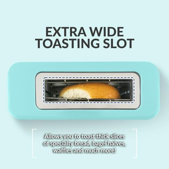 MyMini Single Toaster Aqua extra-wide slot for toasting thick slices of bread English muffins and bagels