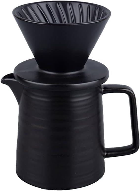 Ceramic Pour Over Coffee Maker SetPremium Black V60 Dripper and Hand Coffee Pot1-2 Cup Home Filter Coffee Maker-500ml