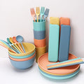 Wheat Straw Bowls Cups And Plates 32-Piece Cutlery Set Wheat Straw Dinnerware Sets 32 Piece Unbreakable Wheat Straw Dinnerware Sets Reusable Wheat Straw Plates And Bowls Sets (Multicolor)