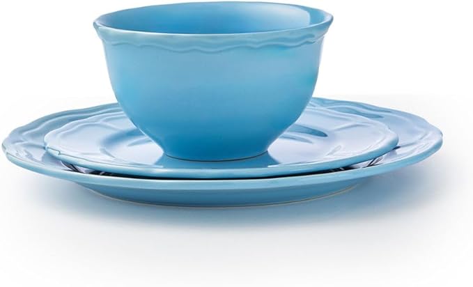 Godinger Madison Blue Stoneware 12-Piece Dinnerware Set – Classic Glazed Plates and Bowls Service for 4 Microwave &amp Dishwasher Safe
