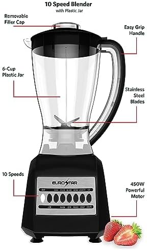 EUROSTAR EBL820BK 450W 10-Speed Plastic Jar Blender Black