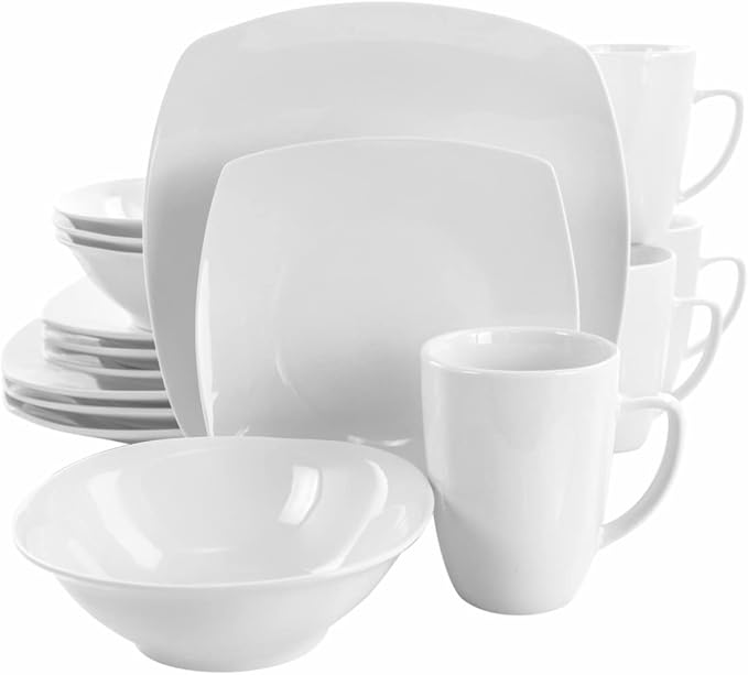 212 Main Bishop Soft Square Porcelain Dinnerware Set White - 16 Piece