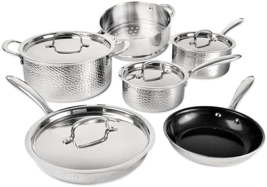For Hammered 10-Piece Stainless Steel Tri-Ply Nonstick Ultra Premium Ceramic Cookware Set