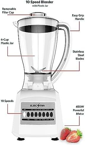 EUROSTAR EBL820WH 450W 10-Speed Plastic Jar Blender White