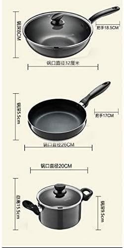 Non-Stick 3-Piece Cookware Set with Wok Frying Pan &amp Soup Pot Induction &amp Gas Stove Compatible Easy Clean