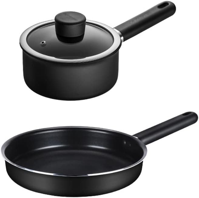 Cooking Pot Frying PanCookware Set Black Pan with Lid Cutlery Collection Cookware Cutlery Cookware Nonstick Kitchen Supplies (Black Size (Black