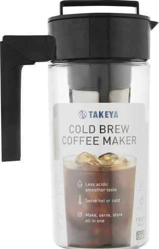 Takeya Tritan Cold Brew Coffee Maker - Airtight Pitcher with Leak-Free Lid - BPA-Free Cold Brew Maker with Silicone Handle - Dishwasher-Safe Pitcher for Homemade-Cold-Brew - 1 QuartBlack(Pack of 4)