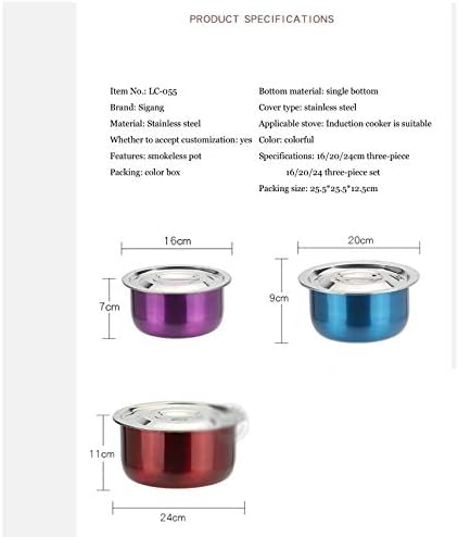Stainless Steel Pot Cookware Sets 3pcs / Sets Conditioning Pot Colorful Cooking Basin Set Home Wash Basin Kitchen Bar Supplies (Size : B)