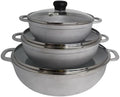 Cast Aluminum 3-Piece Cookware Set with Glass Lids 1.5qt 2.5qt 5.2qt (18cm 22cm 28cm)Non Stick Pot for Stew and Soup Cooking ﻿