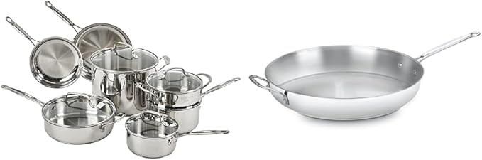 Cuisinart 11-Piece Cookware Set Chef's Classic Stainless Steel Collection 77-11G &amp 722-36H Chef's Classic 14-Inch Helper Handle Skillet Stainless Steel