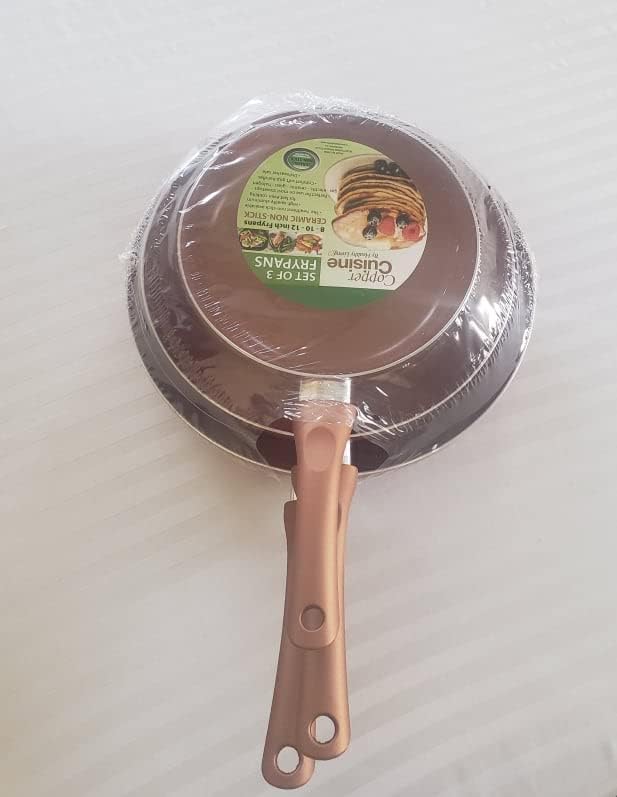 Copper Cuisine by Healthy Living Skillets. 3-piece nonstick cookware set includes 8-inch 10-inch and 12-inch skillets
