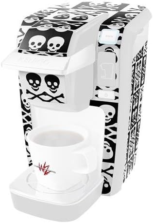 Decal Style Vinyl Skin compatible with Keurig K10 / K15 Mini Plus Coffee Makers Skull And Crossbones Pattern Bw (COFFEE MAKER NOT INCLUDED)