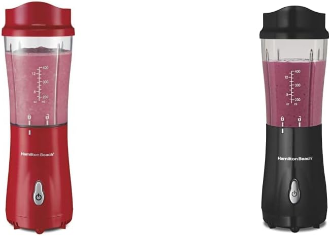 Hamilton Beach Personal Blender with 14oz Travel Cup and Lid Black (51101AV) &amp Hamilton Beach Personal Blender for Shakes and Smoothies with 14oz Travel Cup and Lid Red (51101RV)