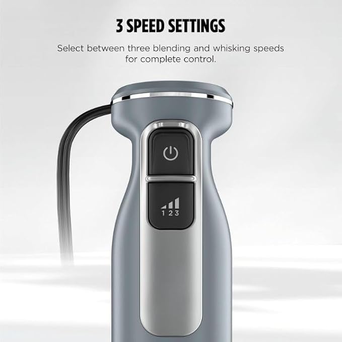 Power Duo Immersion Blender 650-Watt Motor with 3 Speeds Handheld Blender and Whisk for Soups Sauces and Smoothies