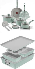 T-fal Refresh Ceramic Nonstick Mint Green 12 Piece Cookware Set + 5 Piece Bakeware Set.