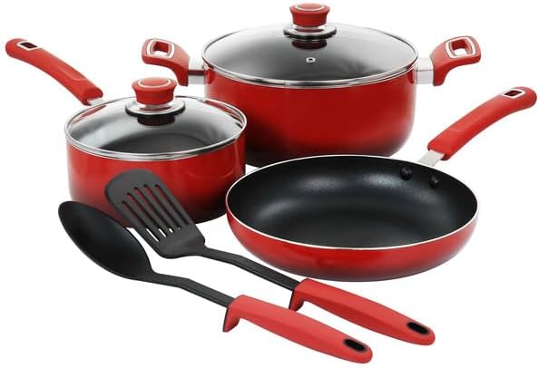 Non Stick Aluminum Cookware Set - Red - 7 Piece