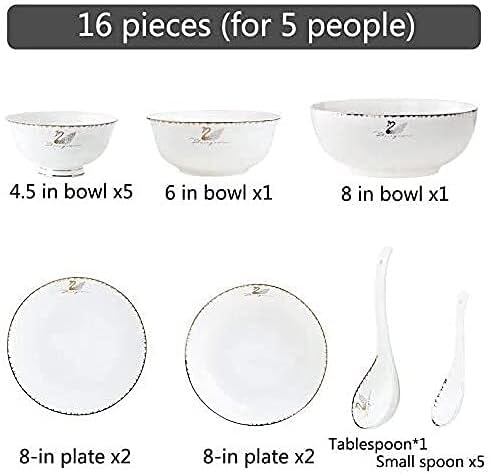 Porcelain Dinnerware Sets Plates and Bowls Sets Tableware Set Round Plates Bowls Sets for Home &amp Kitchen 16pcs Services for 5