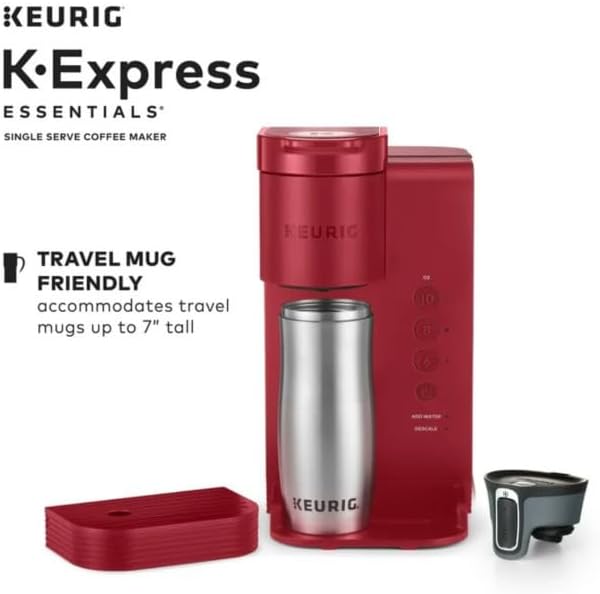 Keurig K-Express Essentials Single Serve K-Cup Pod Coffee Maker with 45oz Reservoir Fast Brewing Back-to-Back Cups and Energy Efficient (Red)