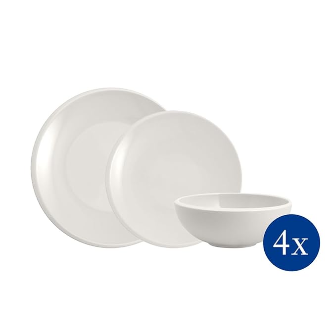 Villeroy &amp Boch NewMoon 12-Piece Dinnerware Set Service for 4 Plates &amp Bowls Premium Porcelain Made in Germany