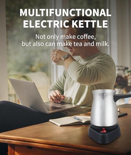 Diyeeni Electric Turkish Coffee Maker 600ml Stainless Steel Turkish Coffee Pot Tea Maker Kettle Coffee Machine 5 to 6 Cup Capacity with Ergonomic Handle for Home Office &amp Travel