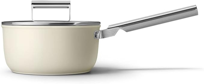 SMEG 8PC Non-Stick Cookware Set Cream 3 QT Sauce pan with Lid 9.5 Frypan 11 Frypan 5 QT Casserole with lid 4 QT Deep Pan with lid