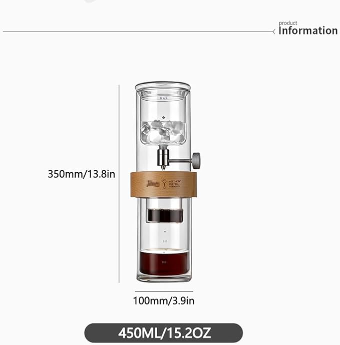 Cold Brew Coffee Maker 15oz Slow Drip Ice Coffee Maker Borosilicate Glass Pour Over Drip Coffee Brewer for Home Coffee Bar Accessories