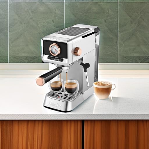Mecity 20 Bar Espresso Machine with Milk Frother Brushed Stainless Steel Shell 37 fl.Oz Water Reservoir Coffee Maker For Espresso Latte Mocha Americano. 1400W