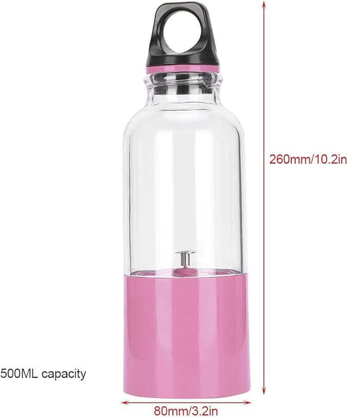 Mini Portable Blender 500ML Household Electric Juicer Cup Vegetables Fruit Juice Maker Automatic Tool USB Rechargeable Smoothie Personal Blender Mixer Bottle(Pink)