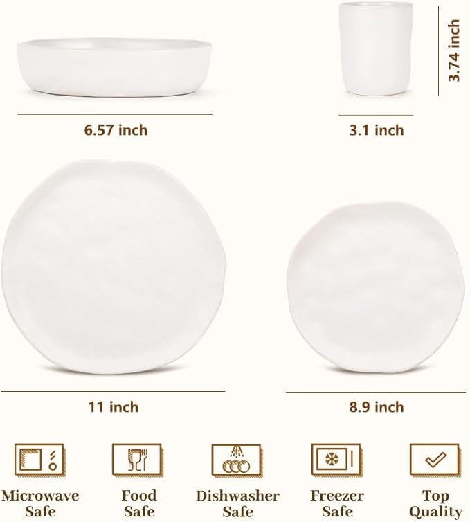 Cabtnca Plates and Bowls Sets for 4 16 Pcs Modern Stoneware Dinnerware Sets Highly Chip Scratch Resistant Microwave &amp Dishwasher Safe Irregular Dish Set for Kitchen Home Speckled White