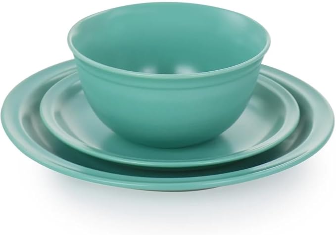 16 Piece Green Stoneware Dinnerware Set – Modern Dinner Plates Bowls and Mugs Durable Dishwasher &amp Microwave Safe Tableware for 4