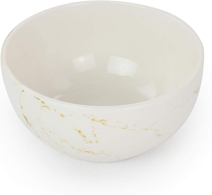 16 Piece Stoneware Dinnerware Set – Marble Pattern Dishes Dishwasher &amp Microwave Safe Tableware Service for 4 Elegant Glazed Dinner Plates and Bowls (Gold and White)