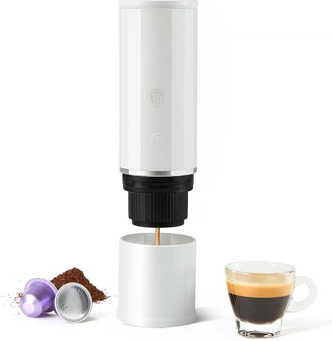 portable coffee maker15 Bar Mini Coffee Maker USB-C &amp Car Charger Lightweight Espresso Maker (White)