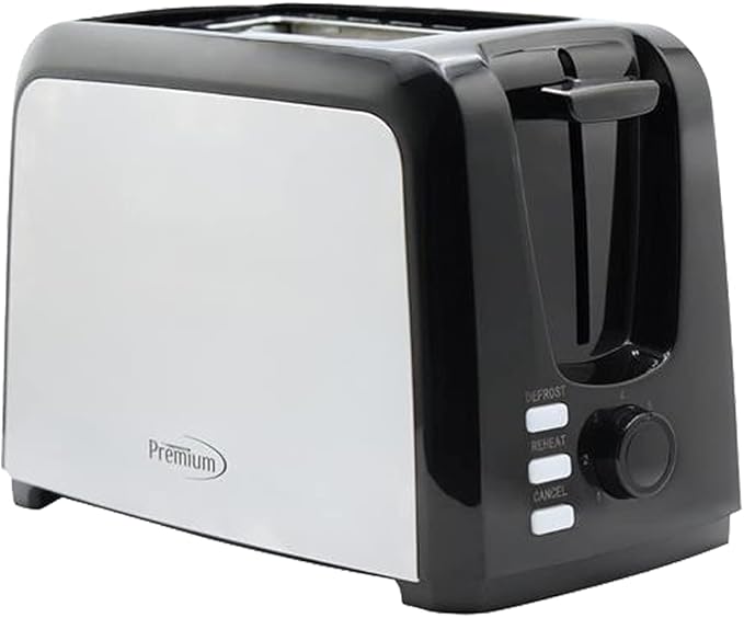 Premium Levella Silver Stainless Steel 2-Slice Toaster for Bread Modern Style 750 Watts Removable Crumb Trays