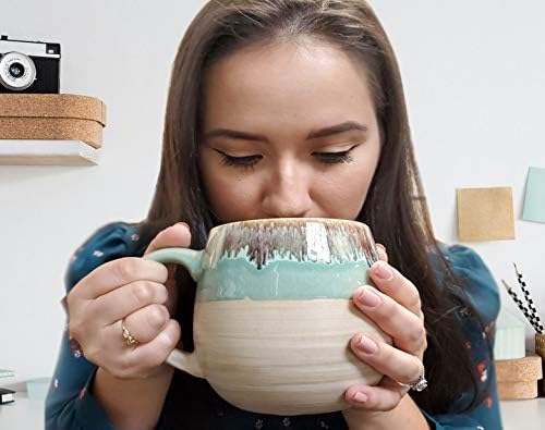 Tabletops Gallery Tuscan Reactive Glaze Stoneware- Platter Serving Bowl Mixing Bowl Mug Tuscan 26 Ounce Jumbo Oversized Mugs (Set of 4- Blue Green Brown and Pink)