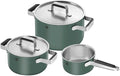 ZWILLING Pure Cookware Green Set of 3 3Ply Stainless Steel Coloured Ceramic Outer Coating Stay Cool Handles Dishwasher Safe