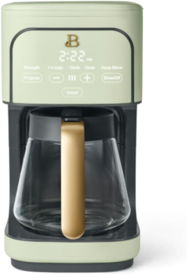 12-Cup Programmable Coffee Maker with Touch Display– 24-Hour Auto Brew Bold Strength Control Glass Carafe Reusable Filter~Sage Green