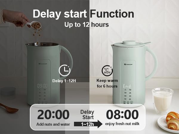 MOKKOM Nut Milk Maker 42oz Automatic Almond Milk Machine for Homemade Plant-Based Milk Oats Soy Dairy Free Beverages Soy Milk Maker with Delay Start/Keep Warm/Self-Cleaning/Boiling Green