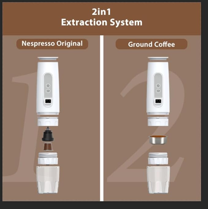 TN TONNY Portable 12V Coffee Maker Espresso Coffee Machine In Car/Truck Use Portable Travel Capsule Coffee Maker Compatible with Original NS Capsules and Coffee Powder
