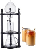 Cold Brew Drip Tower Iced Drip Coffee Maker Cold Brew Dripper Pot Cold-Drip Coffee Tower Ice Coffee Machine Wooden Glass 600ml(A)