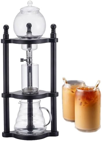 Cold Brew Drip Tower Iced Drip Coffee Maker Cold Brew Dripper Pot Cold-Drip Coffee Tower Ice Coffee Machine Wooden Glass 600ml(A)