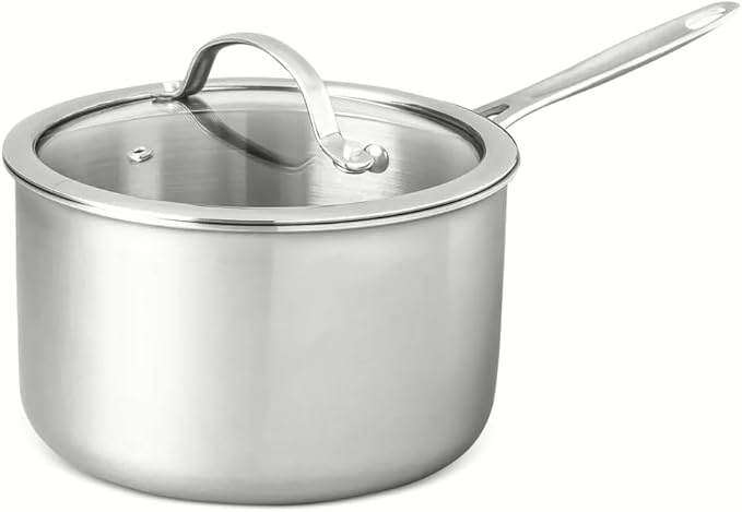 16-Piece Tri-Ply Nonstick Cookware and Utensil Set Even-Heating Pots Pans &amp Kitchen Tools Metal Utensil Safe Stainless Steel Handles Silver