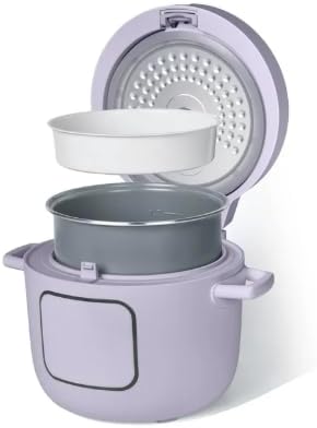 14-Cup Rice &amp Grain Cooker Touch-Activated Display 8 Presets Ceramic Nonstick Coating Steamer &amp Egg Tray Automatic Keep Warm Programmable 24 Hours (Lavender)