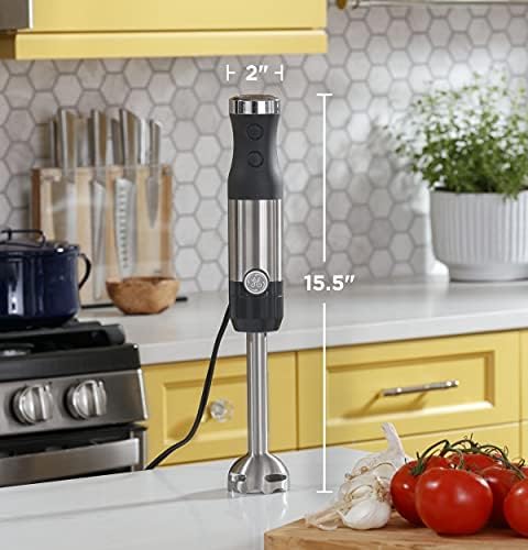 GE Immersion Blender | Handheld Blender for Shakes Smoothies Baby Food &amp More | Includes Whisk &amp Blending Jar | 2-Speed | Interchangeable Attachment for Easy Clean | 500 Watts | Stainless St
