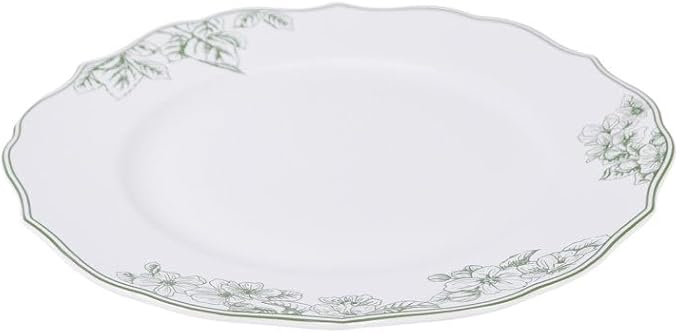 222 Fifth 12-Piece Porcelain Dinnerware Set for 4 Elegant Floral Plates and Bowls Sets-White/Green Ceramic Dishes Chip Resistant Kitchen &amp Dining Dish Set Microwave &amp Dishwasher Safe Hudso