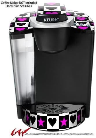 Decal Style Vinyl Skin compatible with Keurig K40 Elite Coffee Makers Hearts And Stars Pink (COFFEE MAKER NOT INCLUDED)
